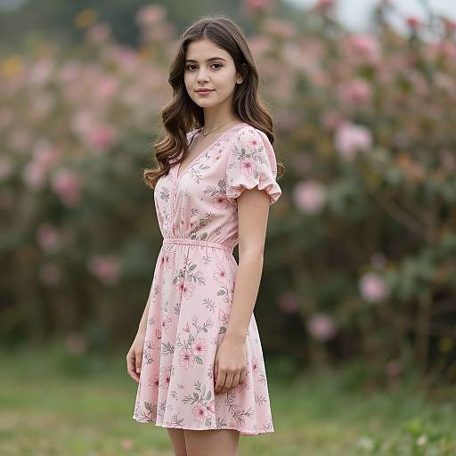 Girl in Pink Floral Holiday Dress