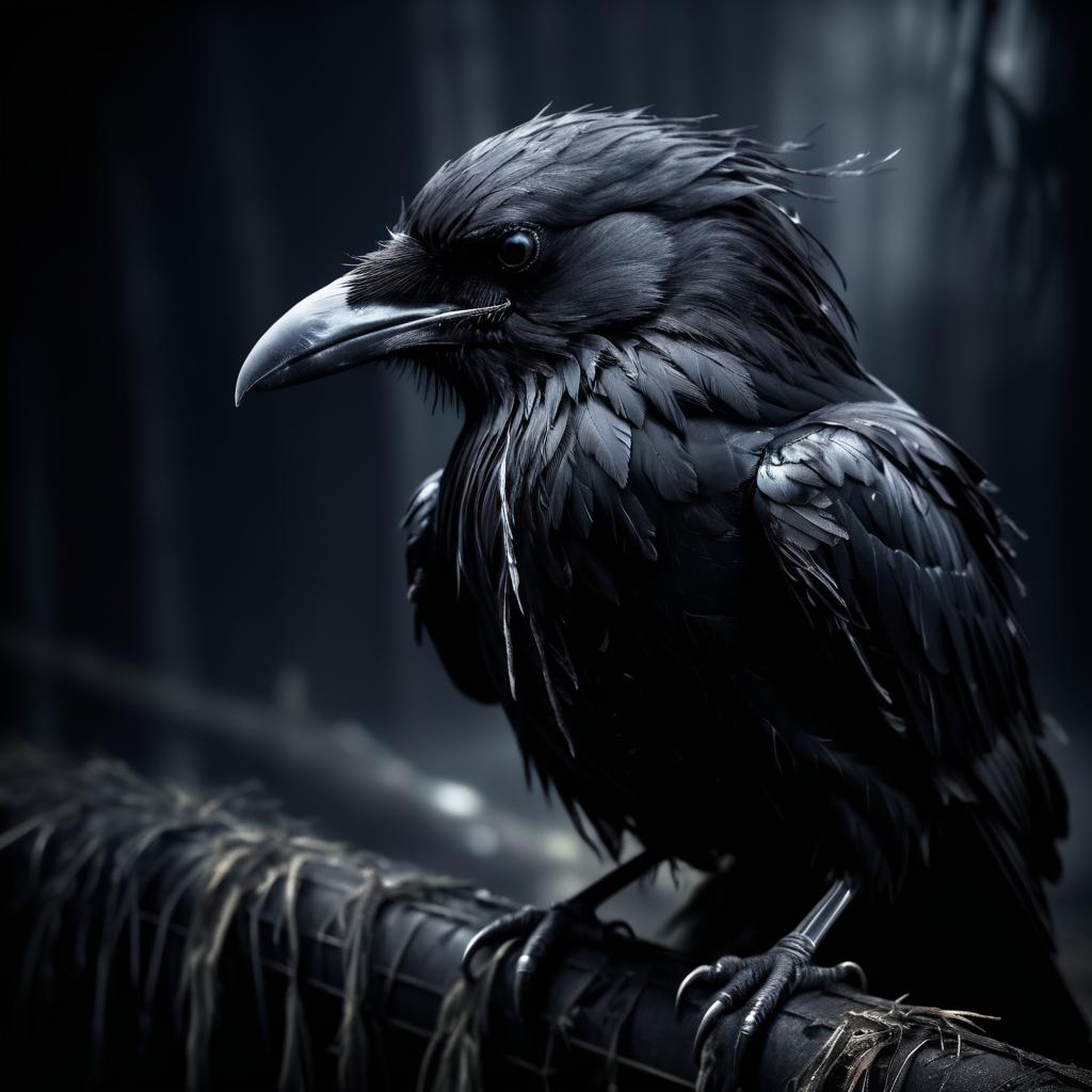 Eerie Decay: Gothic Crow in Shadows