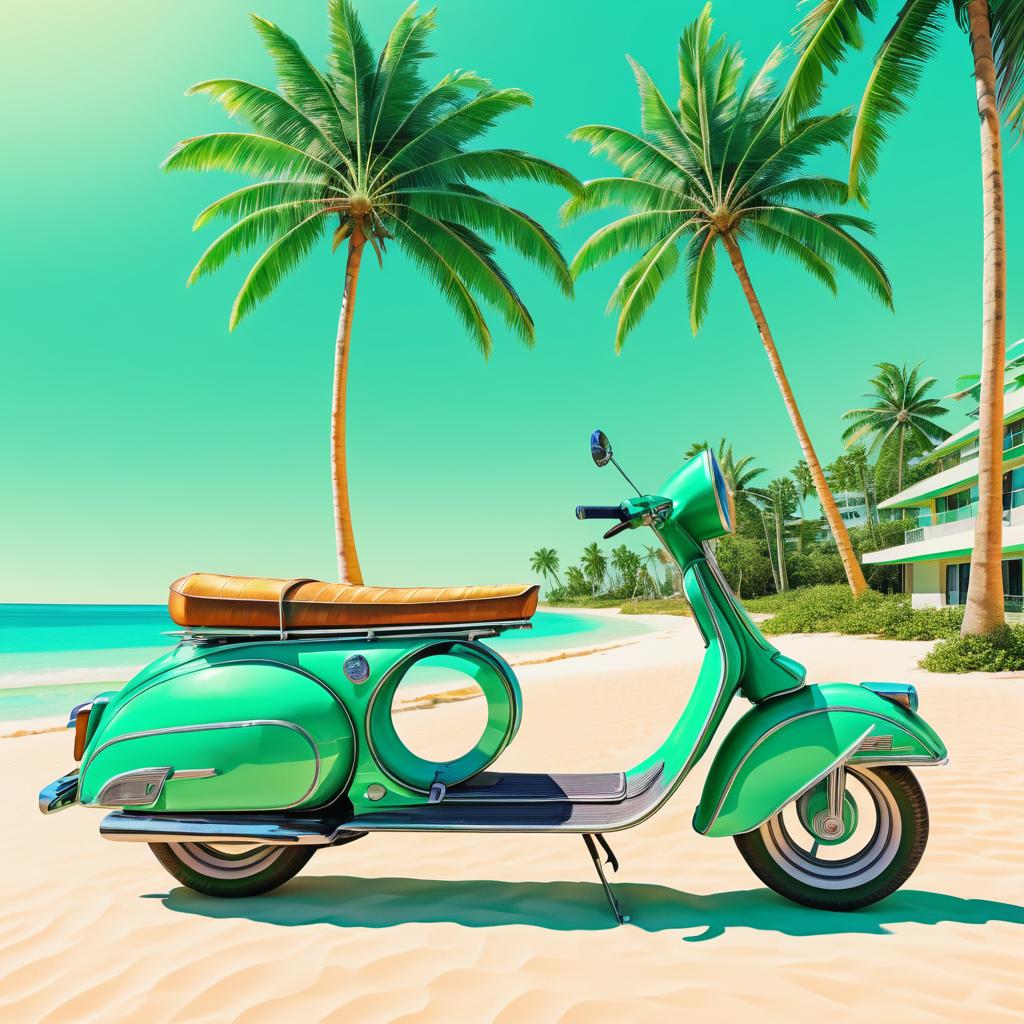 Retro Psychedelic Scooter on Beach