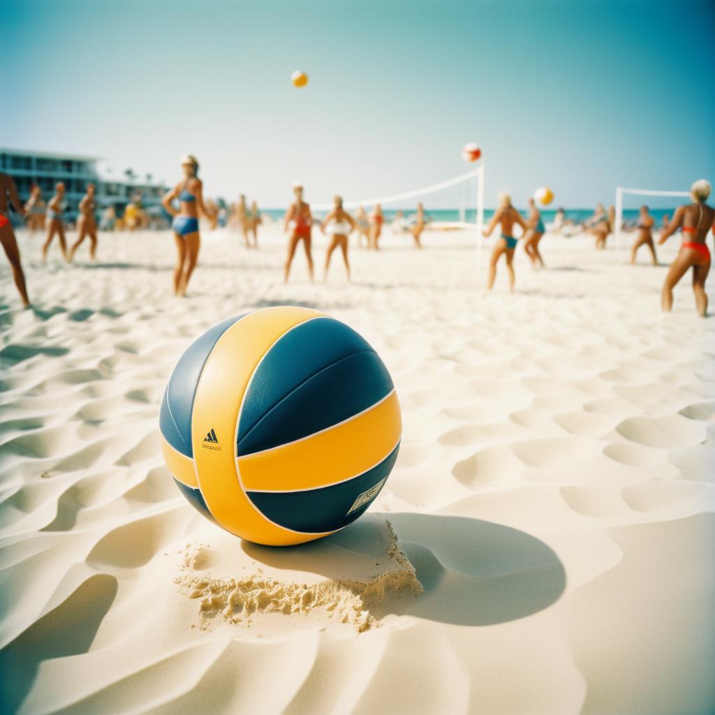 Vintage Beach Volleyball Action Shot