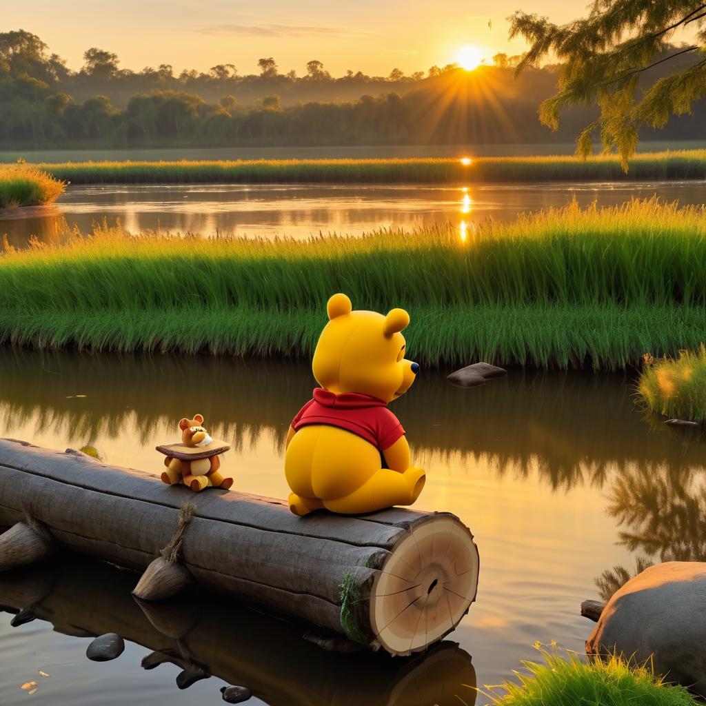 Winnie the Pooh at Sunset by the River