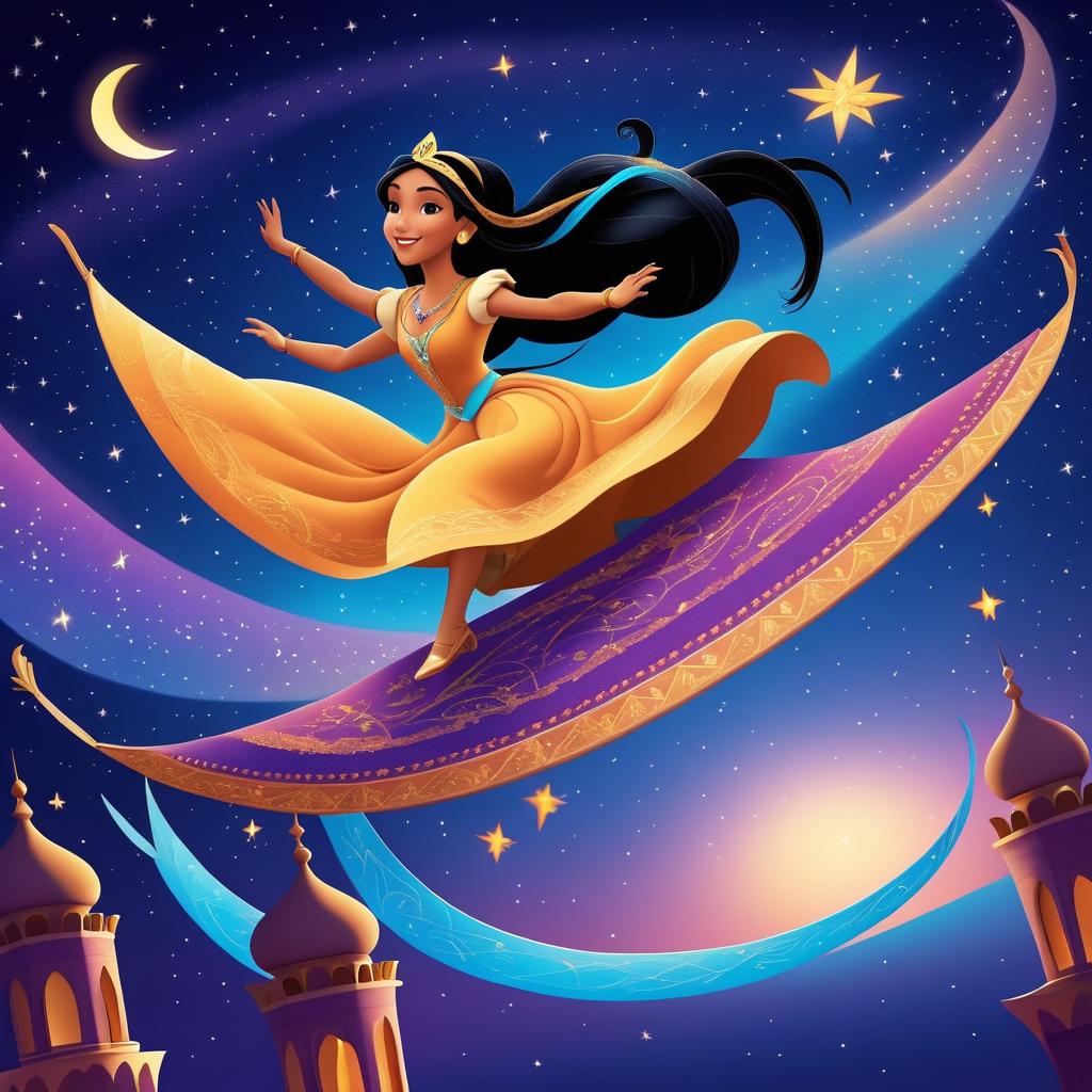 Whimsical Pocahontas on Magic Carpet Adventure