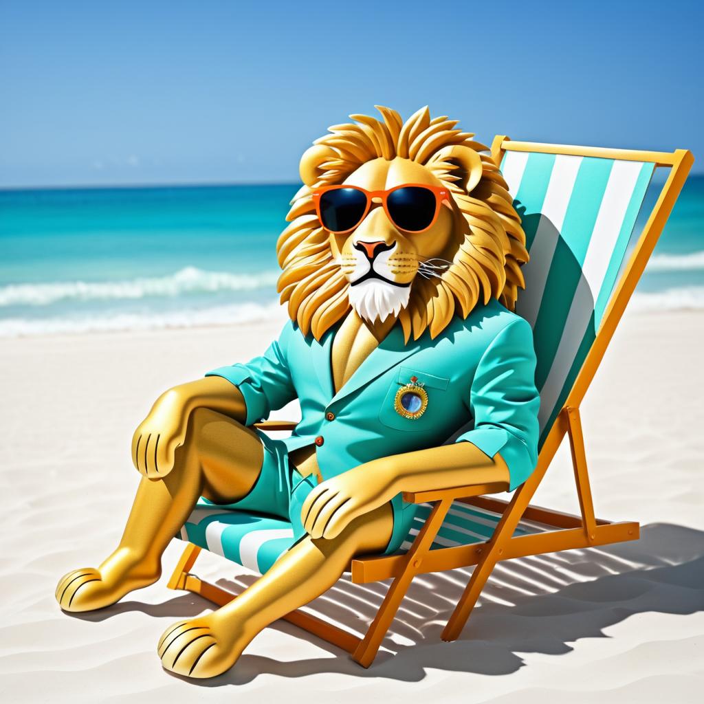 Whimsical Lion Lounging at the Beach