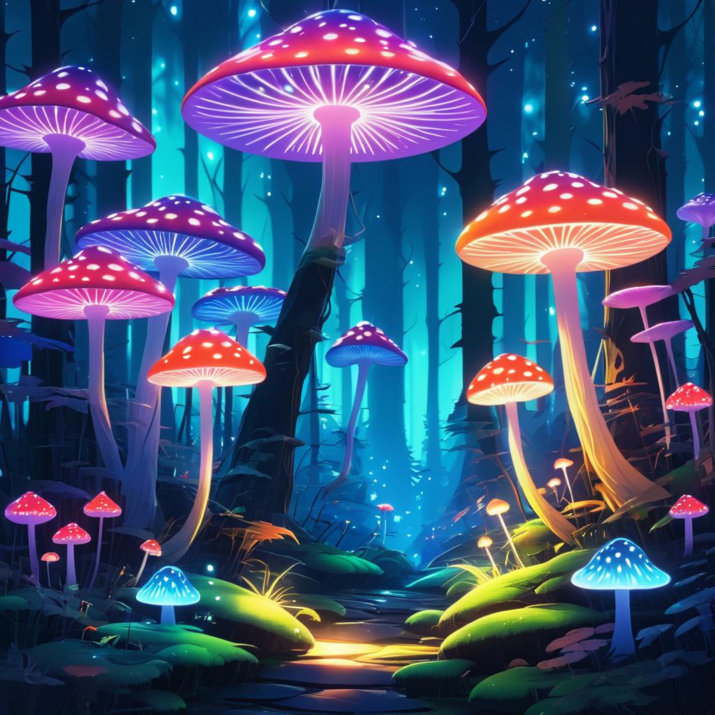 Otherworldly Forest with Glowing Mushrooms