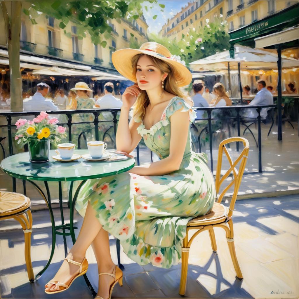 Elegant Woman at Parisian Café in Spring