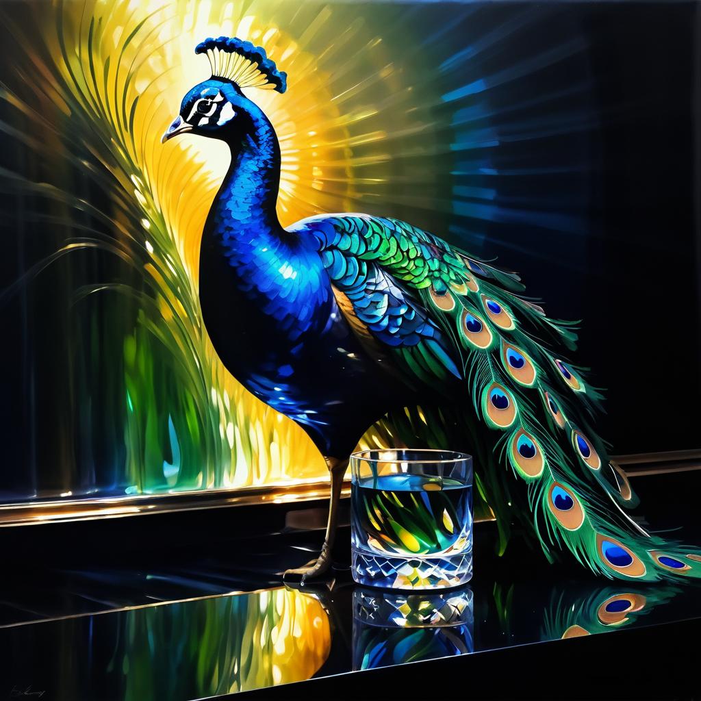 Dramatic Cinematic Peacock Oil Painting