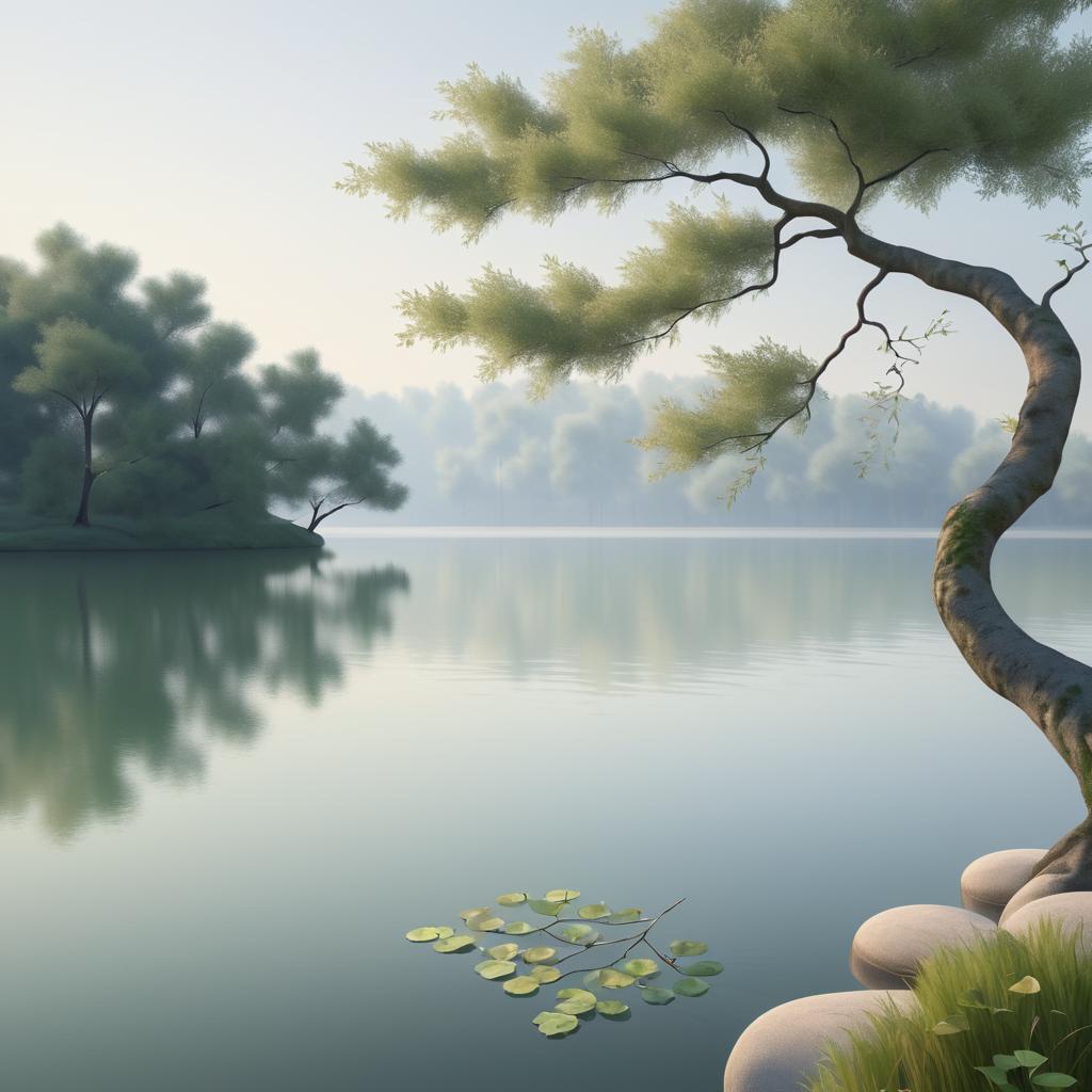 Lonely Tree by the Serene Lake