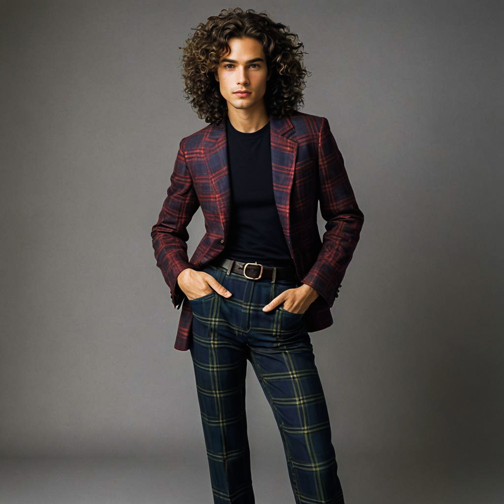 Confident Artist in Plaid Pants Shoot