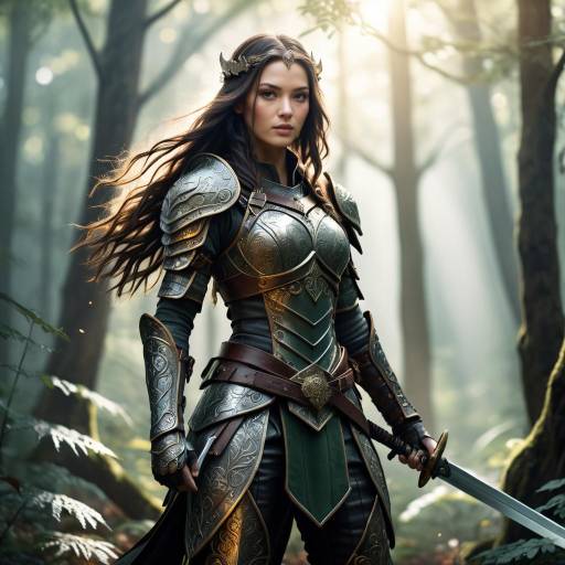 Majestic Female Warrior in Enchanted Forest