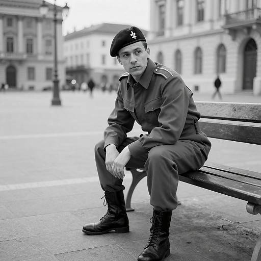 Man in Military Uniform Sitting on Bench