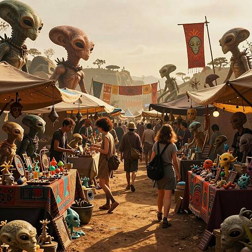 Alien Planet Market at Golden Hour