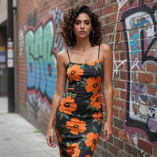 Stylish Woman in Urban Graffiti Alley