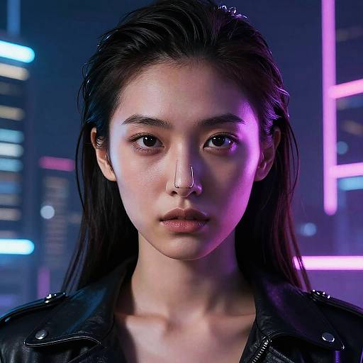 Cyberpunk Woman with Intense Gaze