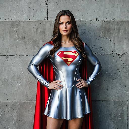 Woman in Metallic Supergirl Costume