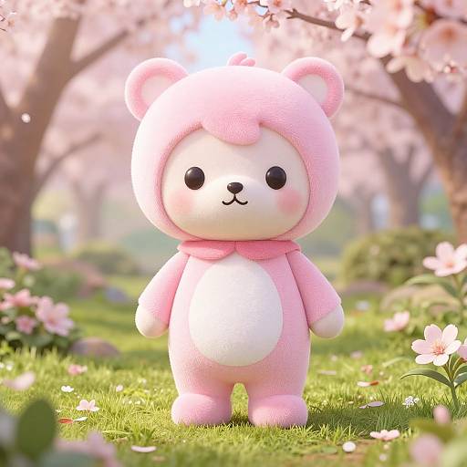 Cute Pink Costume in Cherry Blossom Garden