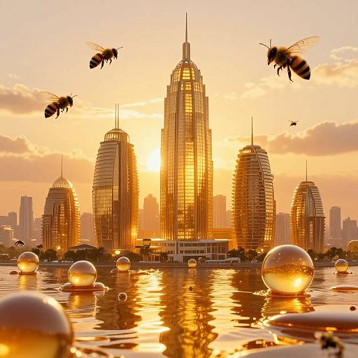 Surreal Beehive Cityscape at Sunset