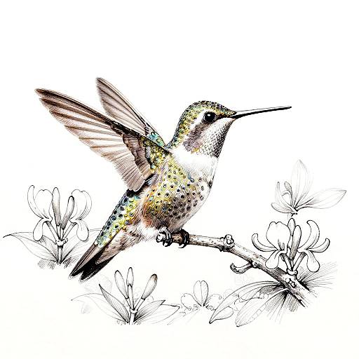 Delicate Micron Pen Hummingbird Sketch