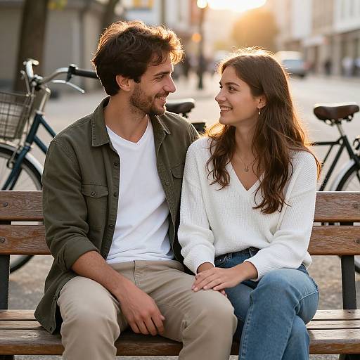 Couple Sitting on Bench at Sunset