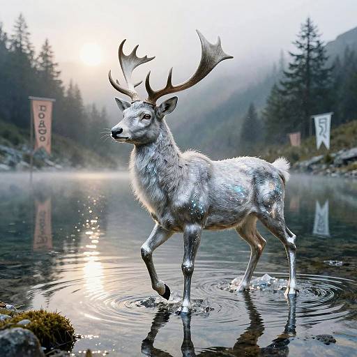 Ethereal Silver Stag in Mystic Lake