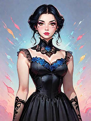 Woman in Black Lace Evening Dress