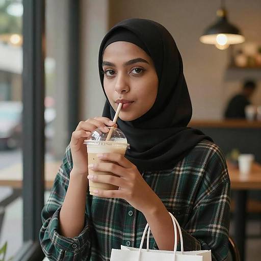 Young Woman in Café with Coffee