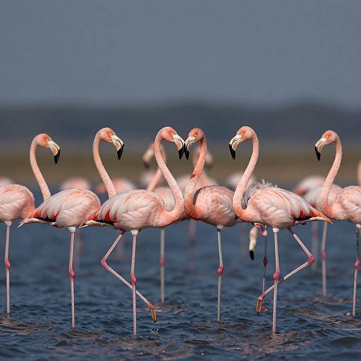 Elegant Flock of Pink Flamingos in Reflection