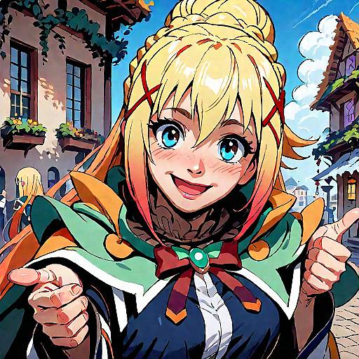 Happy Anime Girl in Dark Armor