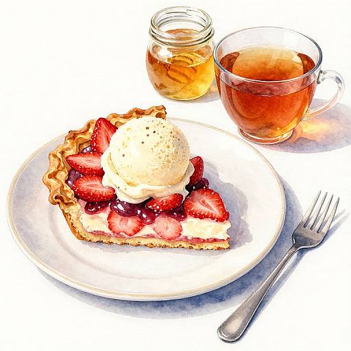 Watercolour Strawberry Pie Tea Scene