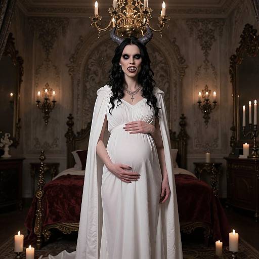 Pregnant Demon Woman in Gothic Room