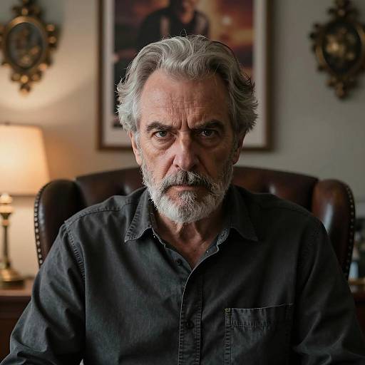 Mature Man in Dimly Lit Room