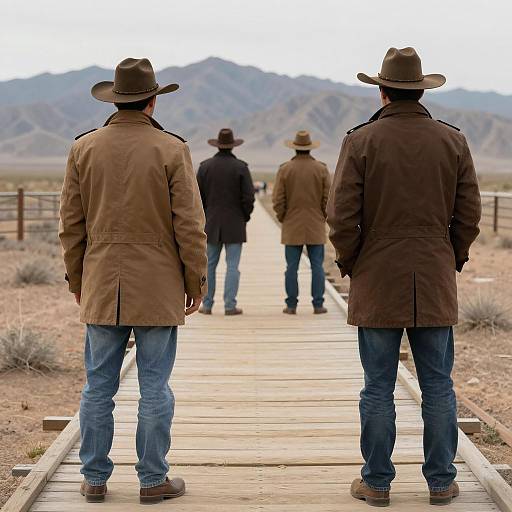 Desert Western Scene with Men in Coats