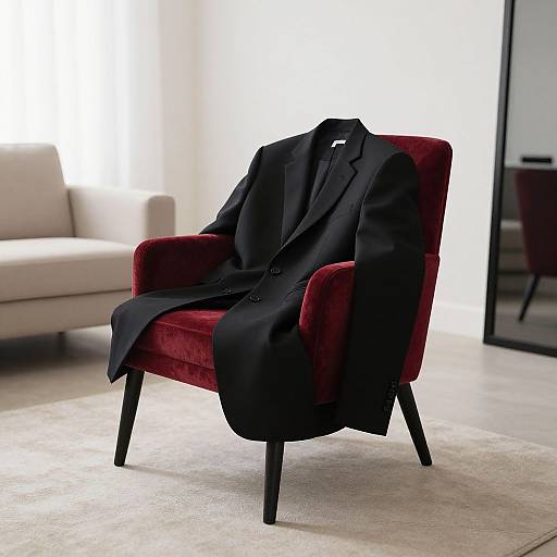 Minimalist Black Suit on Red Chair