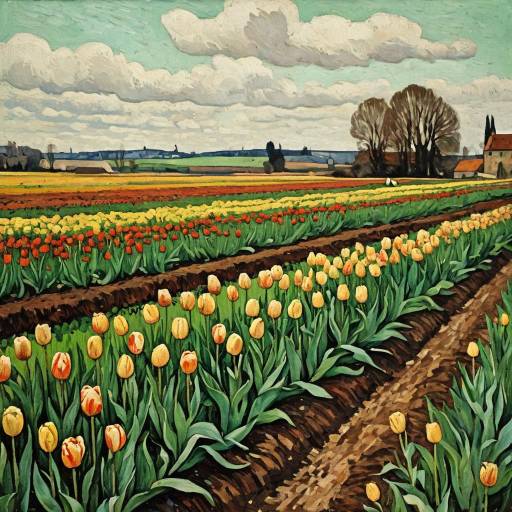 Cézanne-Inspired Tulip Fields Landscape