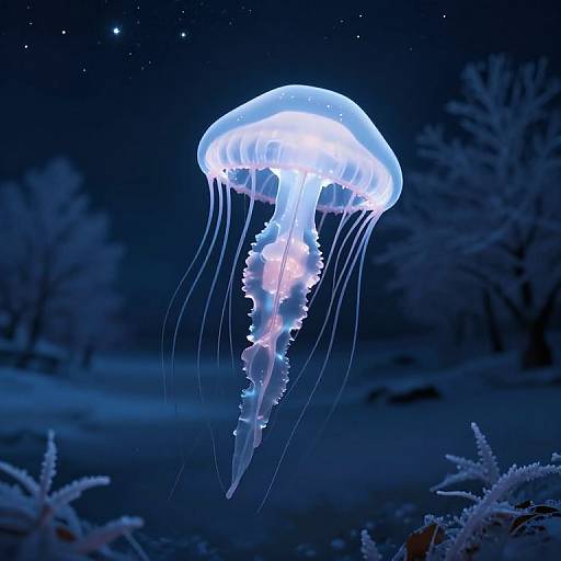 Ethereal Jellyfish Over Nocturnal Landscape