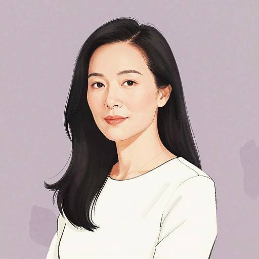 Digital Acrylic Portrait of Confident East Asian Woman