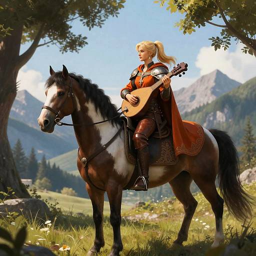 Medieval Bard on Horseback with Lute