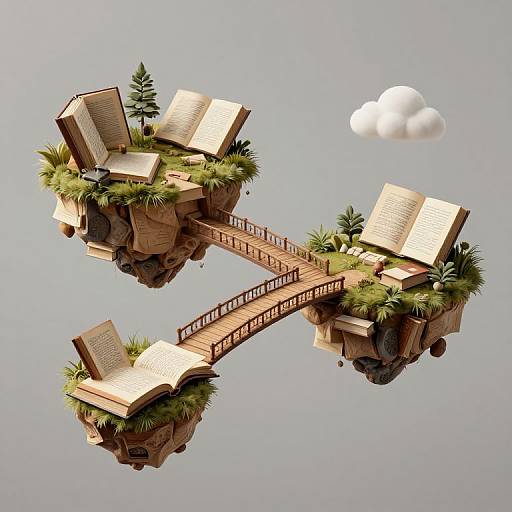 Fantasy Bridge Linking Floating Book Islands
