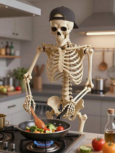 Skeleton Chef in a Modern Kitchen Scene