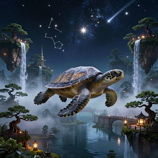 Celestial Turtle Amidst Floating Islands