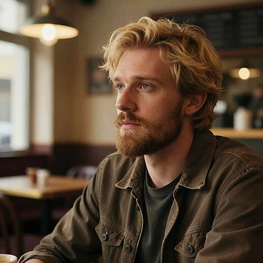 Bearded Blonde in Vintage Cafe