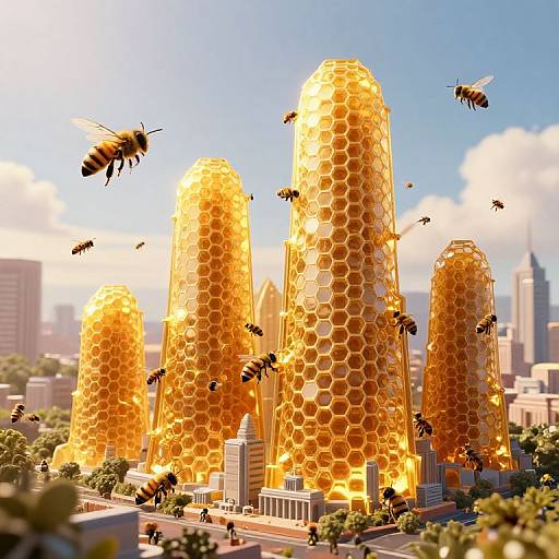 Surreal Honeycomb Cityscape Fusion