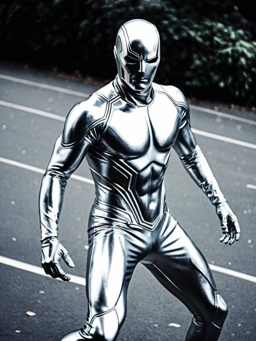 Man in Silver Surfer Costume Cosplay