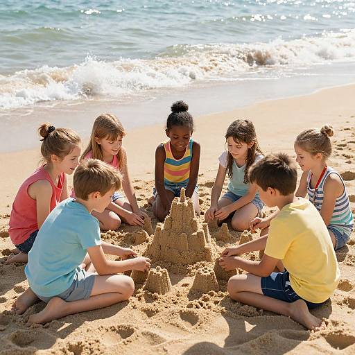 Kids Building Sandcastle at Beach