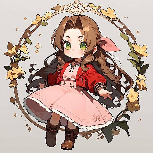 Chibi Anime Girl with Floral Frame
