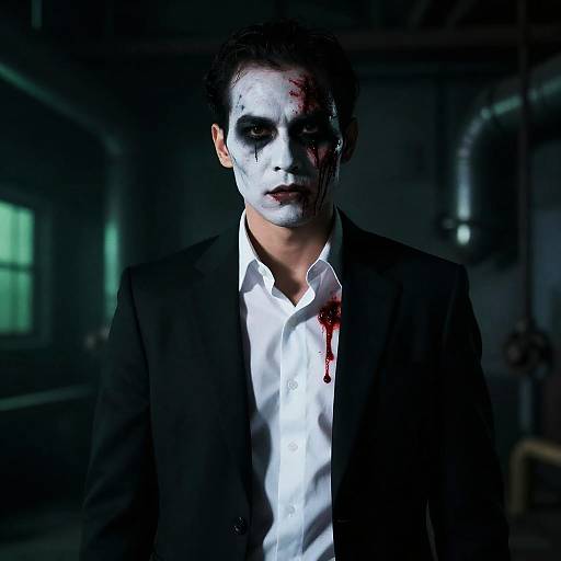 Man in Black Suit with Horror Makeup and Blood