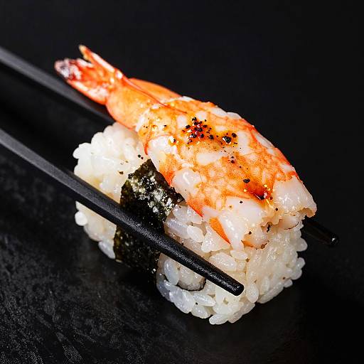 Grilled Shrimp Nigiri Sushi with Chopsticks