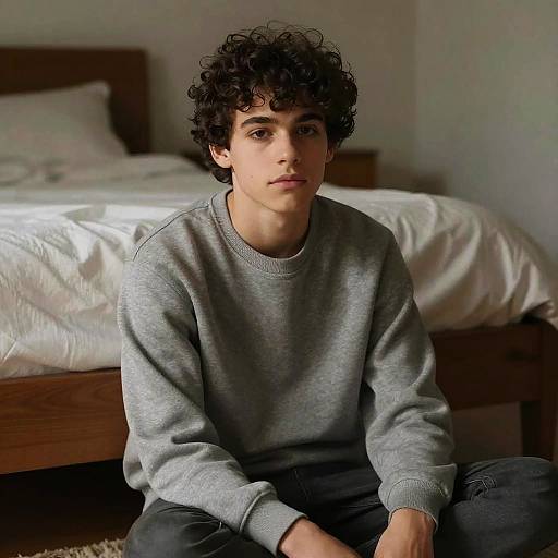 Realistic Portrait of Curly-Haired Boy