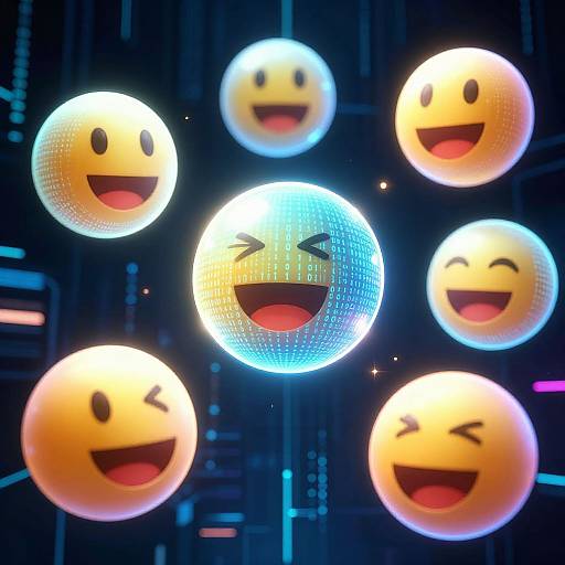 Glowing AI Emojis in Digital Matrix