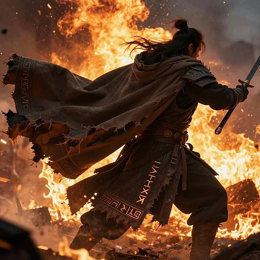 Warrior's Cloak in Fiery Battle