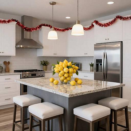 Modern Kitchen with Granite Island and Lemons